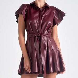 Elan Maroon Faux Leather Dress with Tie
